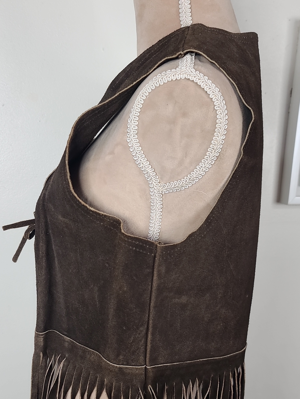 Vtg 70s Brown Suede Leather Boho Hippie Western Cowgirl Rodeo Fringe Vest S - Picture 9 of 15